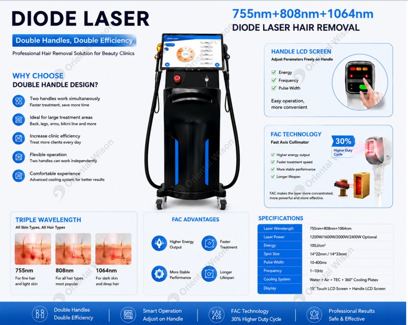 Triệt lông bằng Laser Diode tiên tiến với tay cầm đôi