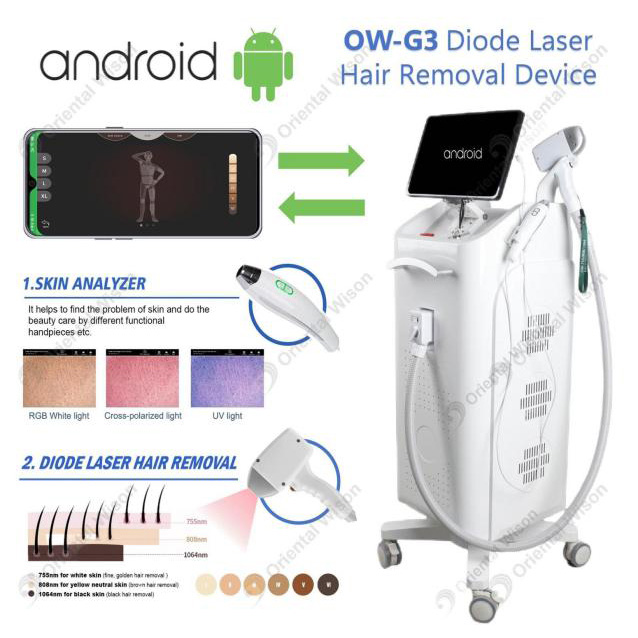 Máy tẩy lông bằng laser hệ thống Android với máy phân tích da